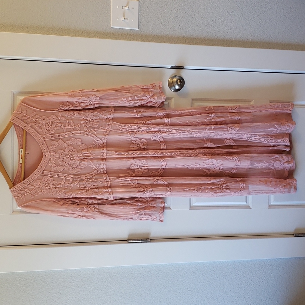 Orange Creek pink lace midi dress (S/M) NWOT
